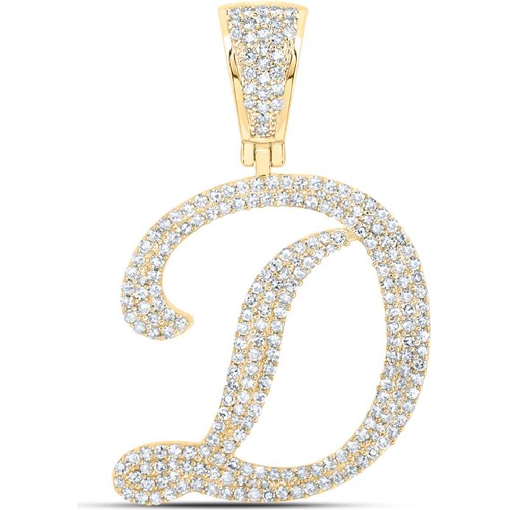 10K Yellow Gold Round Diamond "D" Initial Letter Charm Pendant - 1 Carat Total Diamond Weight