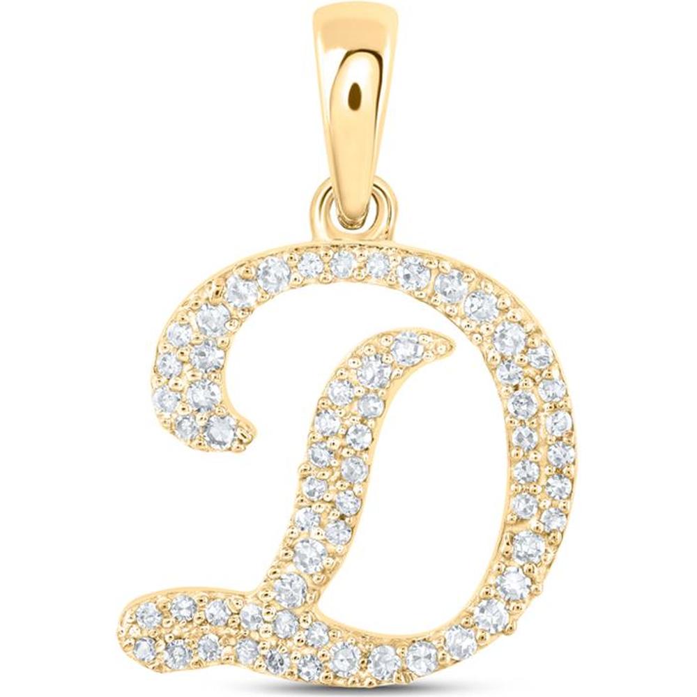 10K Yellow Gold Round Diamond D Initial Letter Pendant - 1/5 Carat Total Diamond Weight