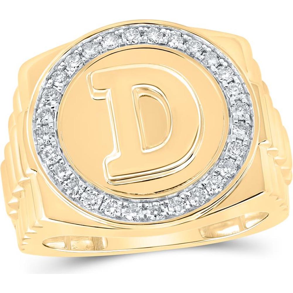 10K Yellow Gold Round Diamond D Letter Circle Ring - 1/2 Carat Total Diamond Weight