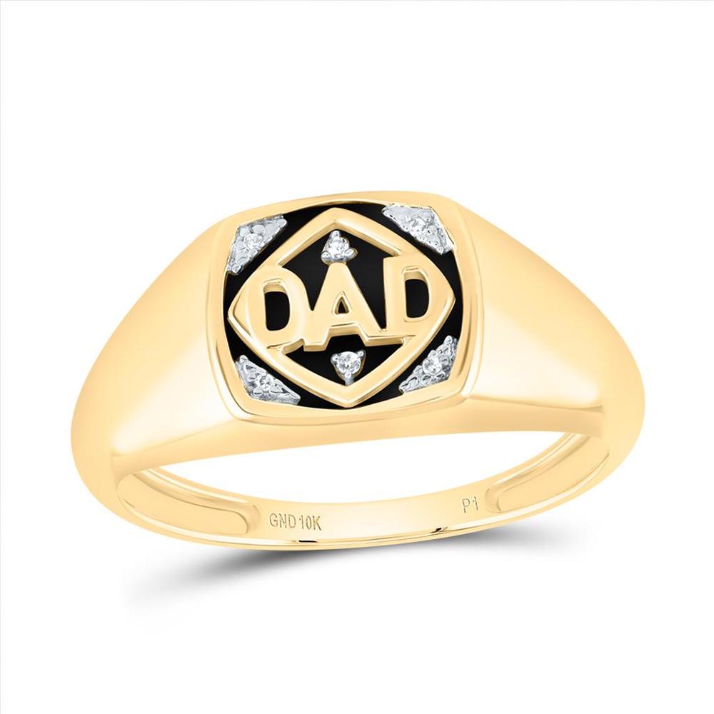 10K Yellow Gold Round Diamond Dad Band Ring with Diamond Accents - 0.02 Carat Total Diamond Weight