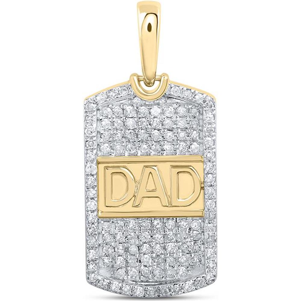 10K Yellow Gold Round Diamond Dad Charm Pendant - 1/3 Carat Total Diamond Weight