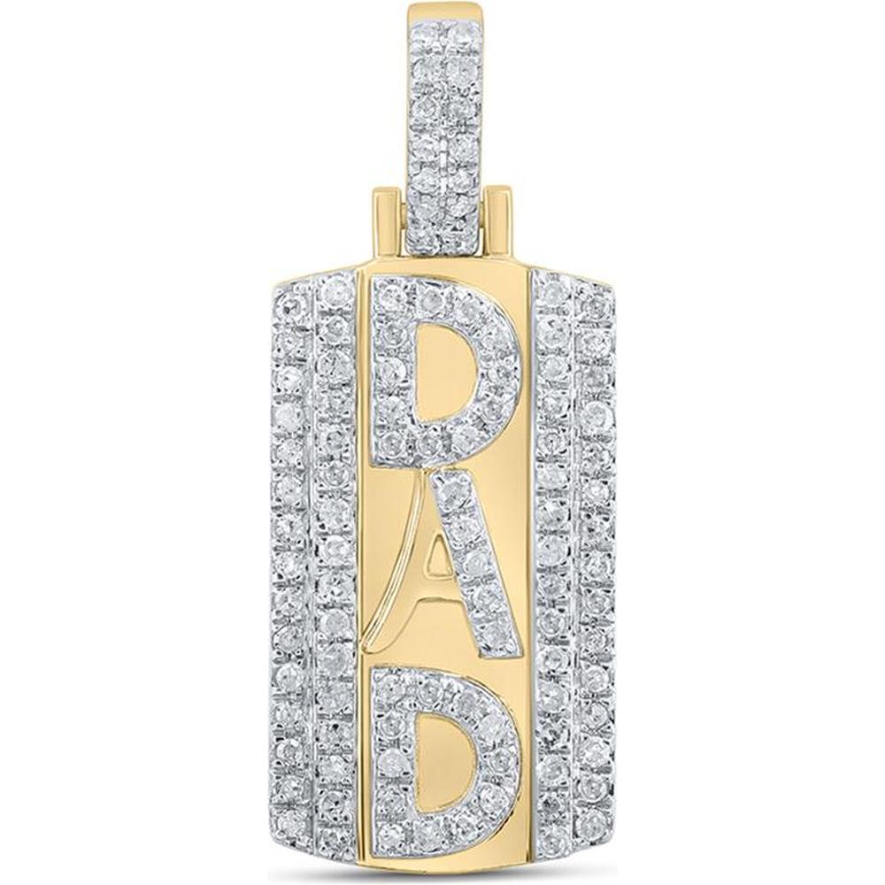 10K Yellow Gold Round Diamond "Dad" Charm Pendant - 1/3 Carat Total Diamond Weight