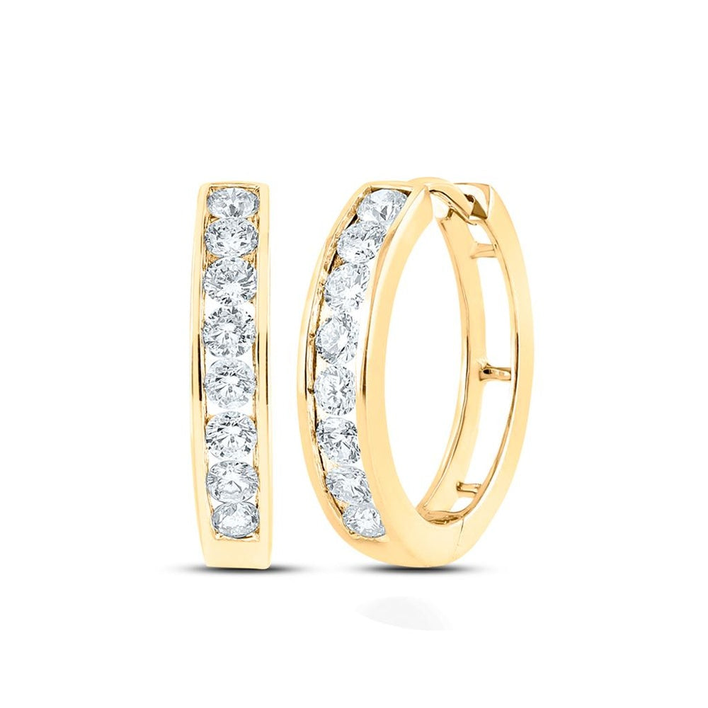 10K Yellow Gold Round Diamond Dangle Earrings - 1 Carat Total Diamond Weight