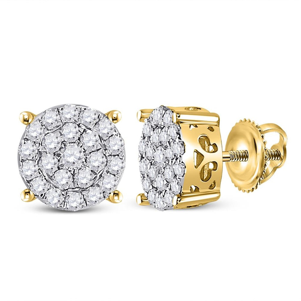 10K Yellow Gold Round Diamond Dangle Earrings - 3/4 Carat Total Diamond Weight