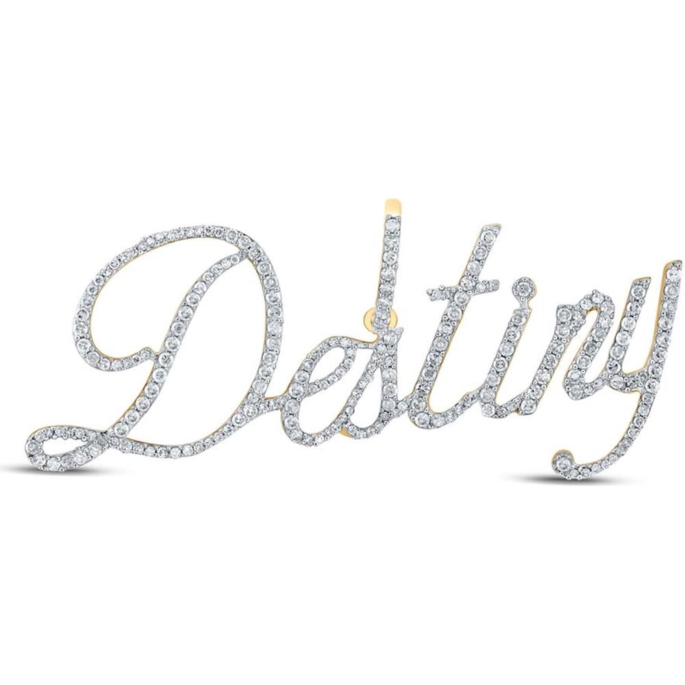 10K Yellow Gold Round Diamond Destiny Name Pendant - 1.05 Carat Total Diamond Weight