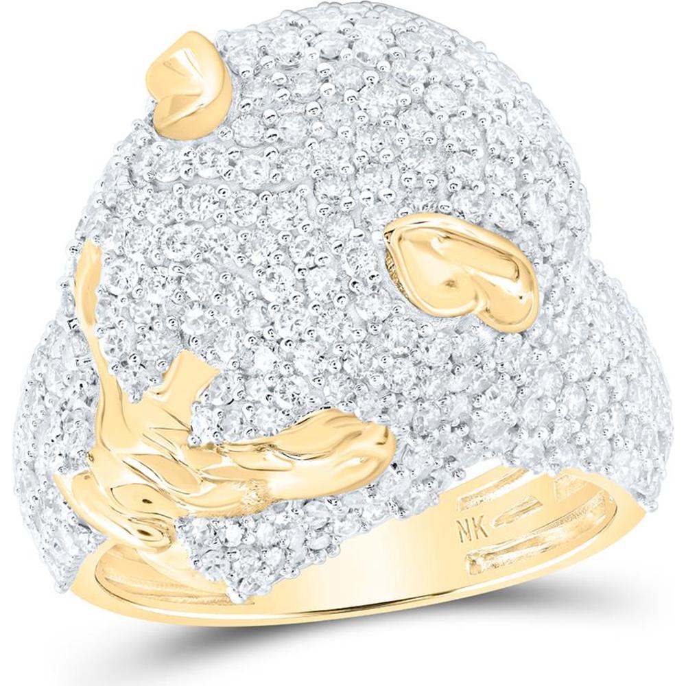 10K Yellow Gold Round Diamond Dog Head Cluster Ring - 4.11 Carat Total Diamond Weight