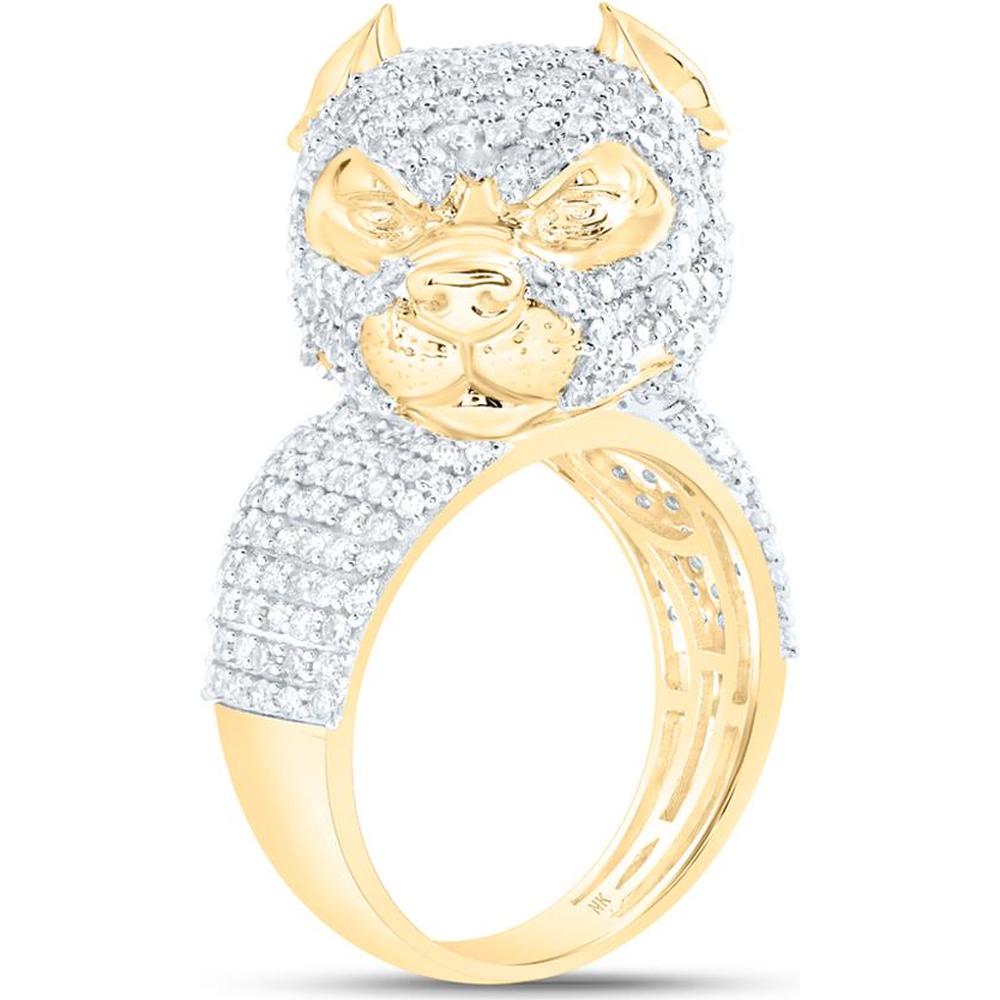10K Yellow Gold Round Diamond Dog Head Cluster Ring - 4.11 Carat Total Diamond Weight