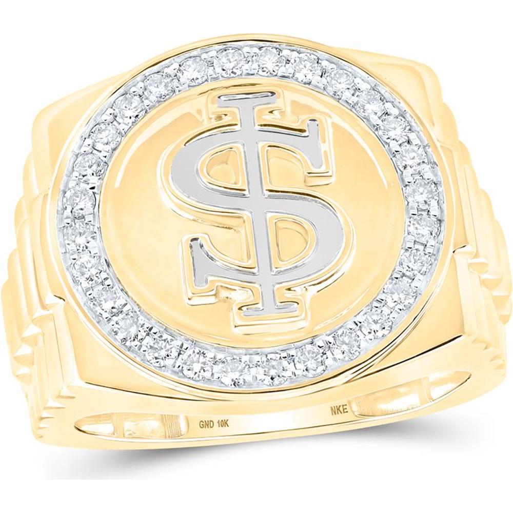 10K Yellow Gold Round Diamond Dollar Sign Circle Ring - 1/2 Carat Total Diamond Weight