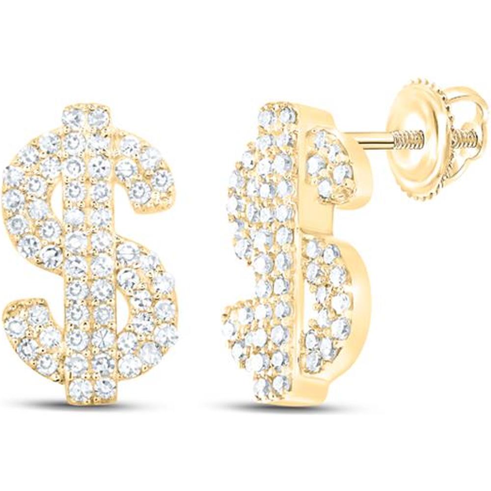10K Yellow Gold Round Diamond Dollar Sign Stud Earrings - 1/3 Carat Total Diamond Weight