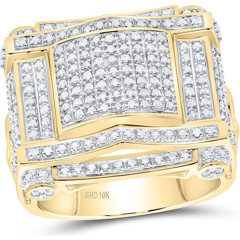 10K Yellow Gold Round Diamond Domed Square Cluster Ring - 5/8 Carat Total Diamond Weight