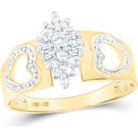 10K Yellow Gold Round Diamond Double Heart Cluster Ring - 1/8 Carat Total Diamond Weight