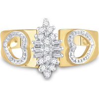 10K Yellow Gold Round Diamond Double Heart Cluster Ring - 1/8 Carat Total Diamond Weight