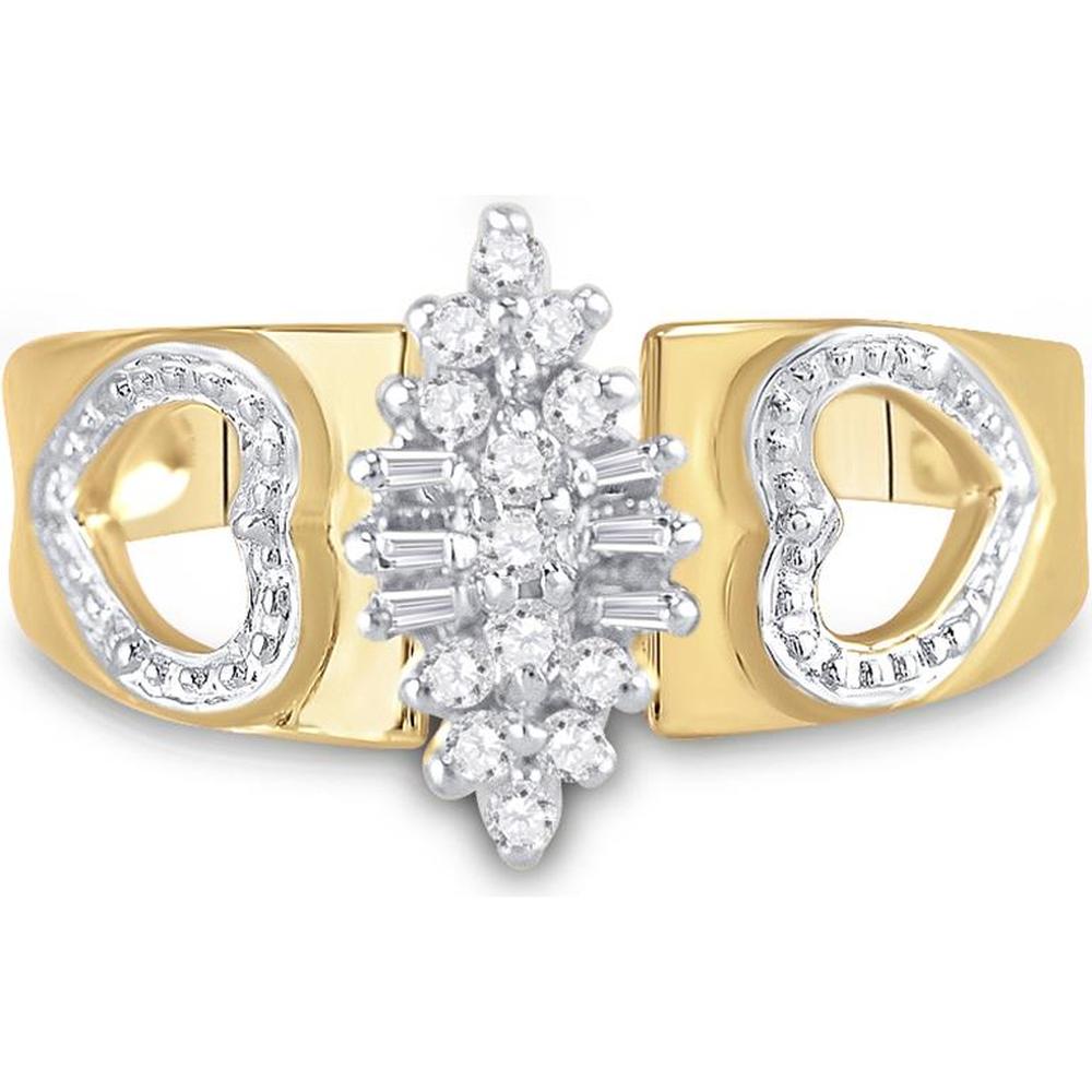 10K Yellow Gold Round Diamond Double Heart Cluster Ring - 1/8 Carat Total Diamond Weight