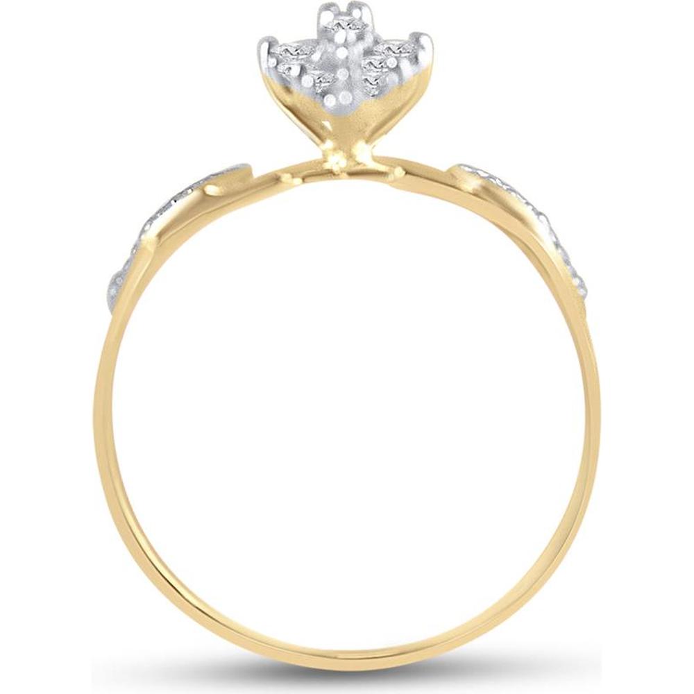10K Yellow Gold Round Diamond Double Heart Cluster Ring - 1/8 Carat Total Diamond Weight