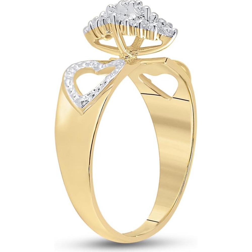 10K Yellow Gold Round Diamond Double Heart Cluster Ring - 1/8 Carat Total Diamond Weight