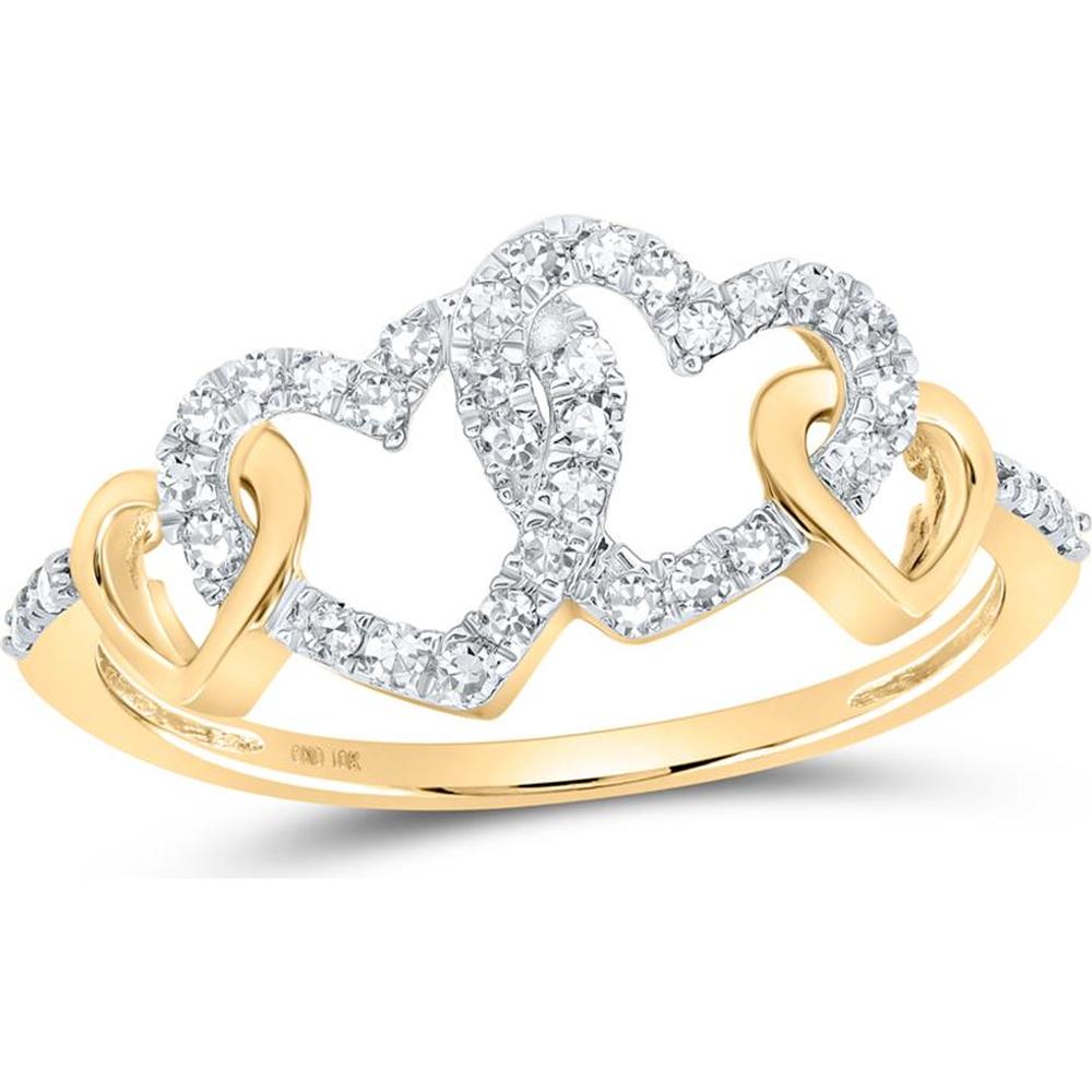 10K Yellow Gold Round Diamond Double Heart Ring - 1/4 Carat Total Diamond Weight