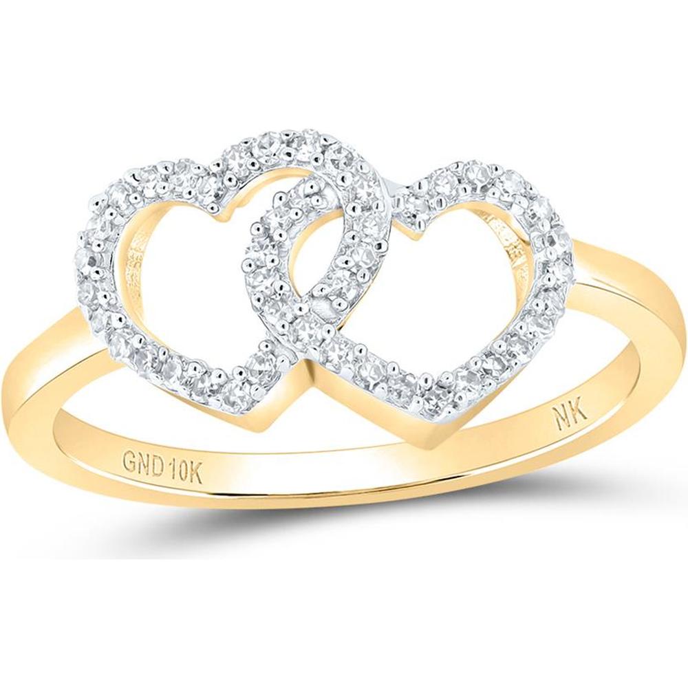 10K Yellow Gold Round Diamond Double Heart Ring - 1/5 Carat Total Diamond Weight