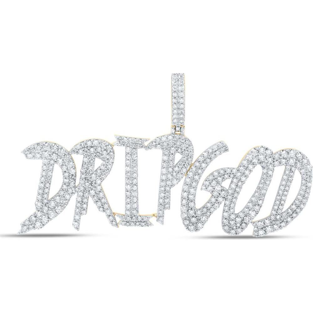 10K Yellow Gold Round Diamond Drip God Charm Pendant - 6.62 Carat Total Diamond Weight