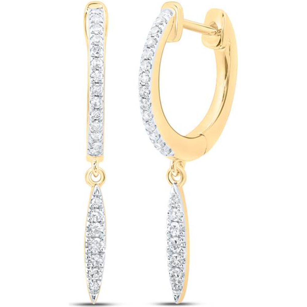 10K Yellow Gold Round Diamond Drop Earrings - 1/6 Carat Total Diamond Weight