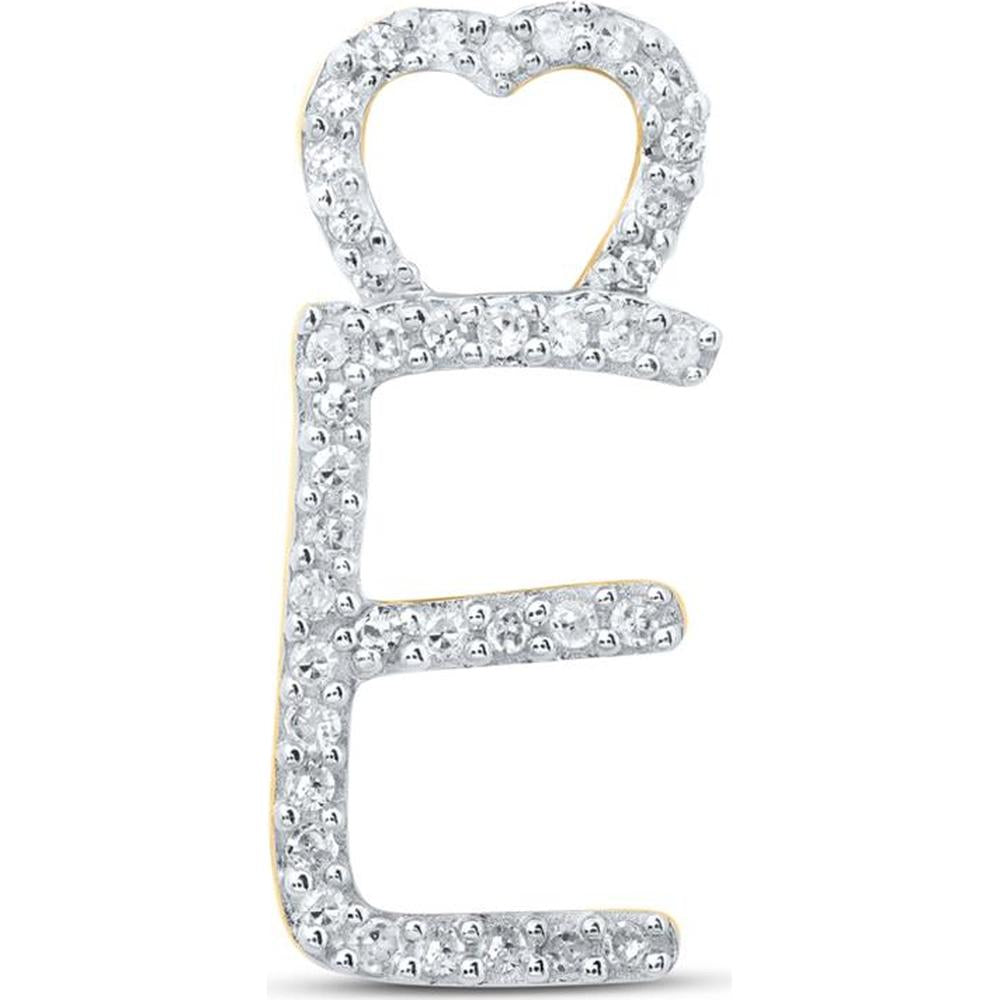 10K Yellow Gold Round Diamond "E" Heart Pendant - 0.12 Carat Total Diamond Weight