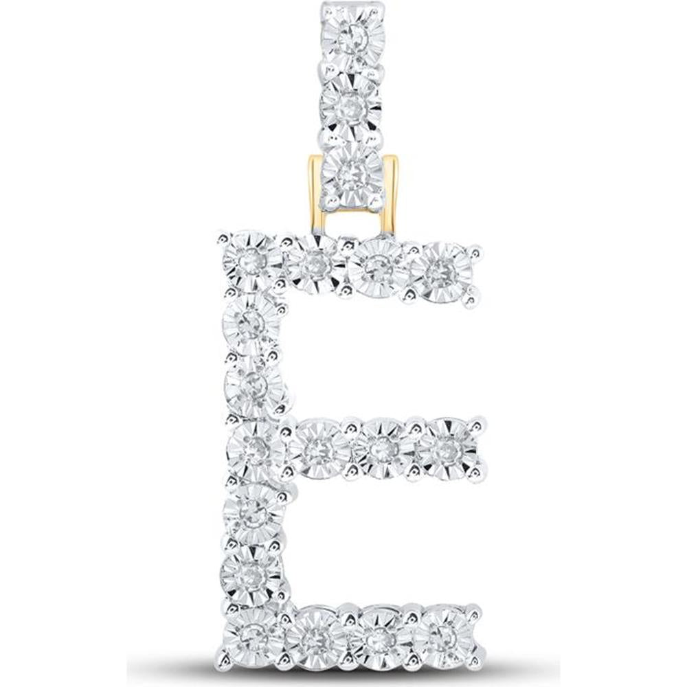 10K Yellow Gold Round Diamond "E" Initial Letter Pendant - 0.11 Carat Total Diamond Weight
