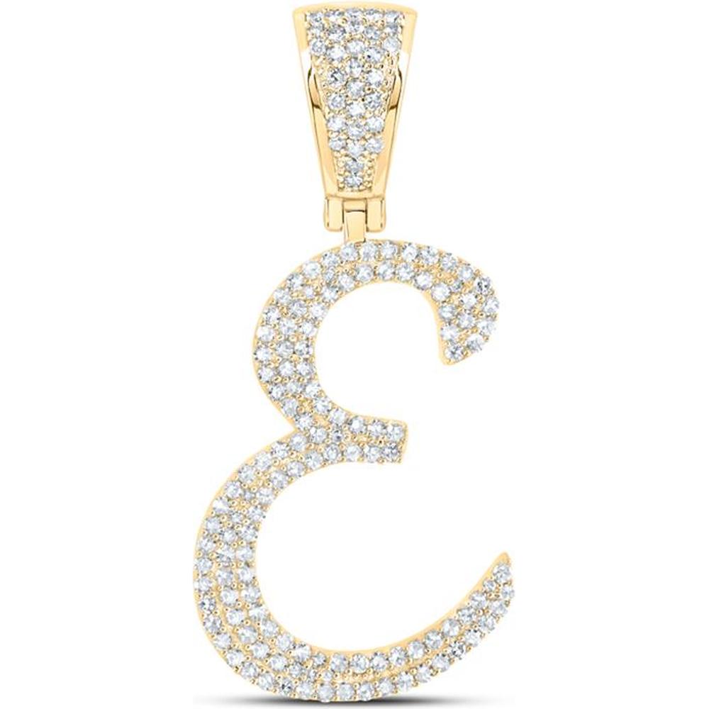 10K Yellow Gold Round Diamond "E" Initial Pendant - 3/4 Carat Total Diamond Weight