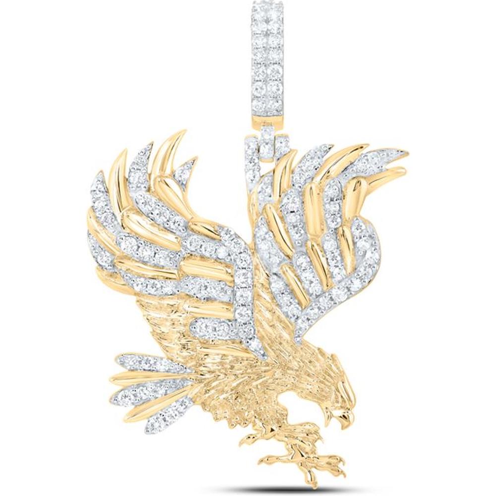 10K Yellow Gold Round Diamond Eagle Charm Pendant - 7/8 Carat Total Diamond Weight