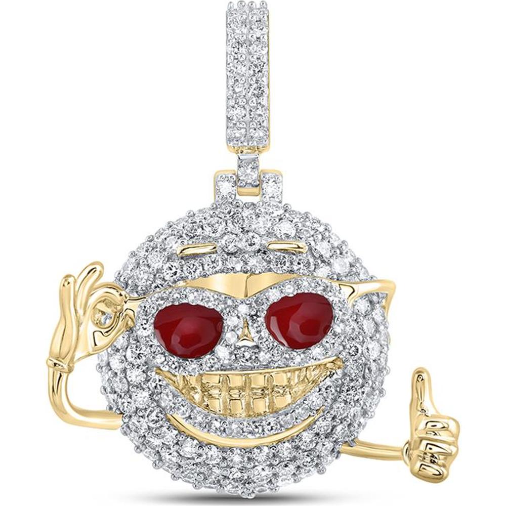 10K Yellow Gold Round Diamond Emoji Charm Pendant - 1.65 Carat Total Diamond Weight