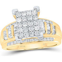 10K Yellow Gold Round Diamond Engagement Ring with Baguette and Round Channel-Set Diamonds - 1.00 Carat Total Diamond Weight