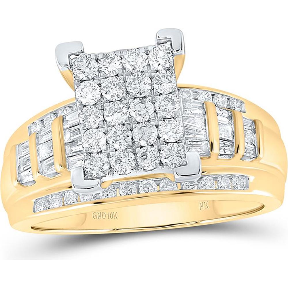10K Yellow Gold Round Diamond Engagement Ring with Baguette and Round Channel-Set Diamonds - 1.00 Carat Total Diamond Weight