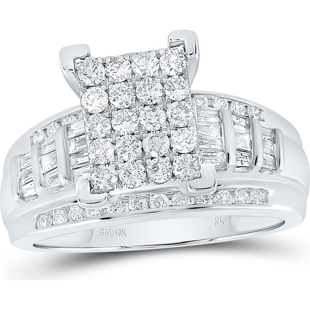 10K Yellow Gold Round Diamond Engagement Ring with Baguette and Round Channel-Set Diamonds - 1.00 Carat Total Diamond Weight