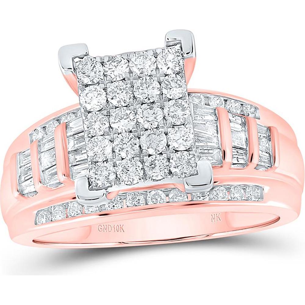 10K Yellow Gold Round Diamond Engagement Ring with Baguette and Round Channel-Set Diamonds - 1.00 Carat Total Diamond Weight