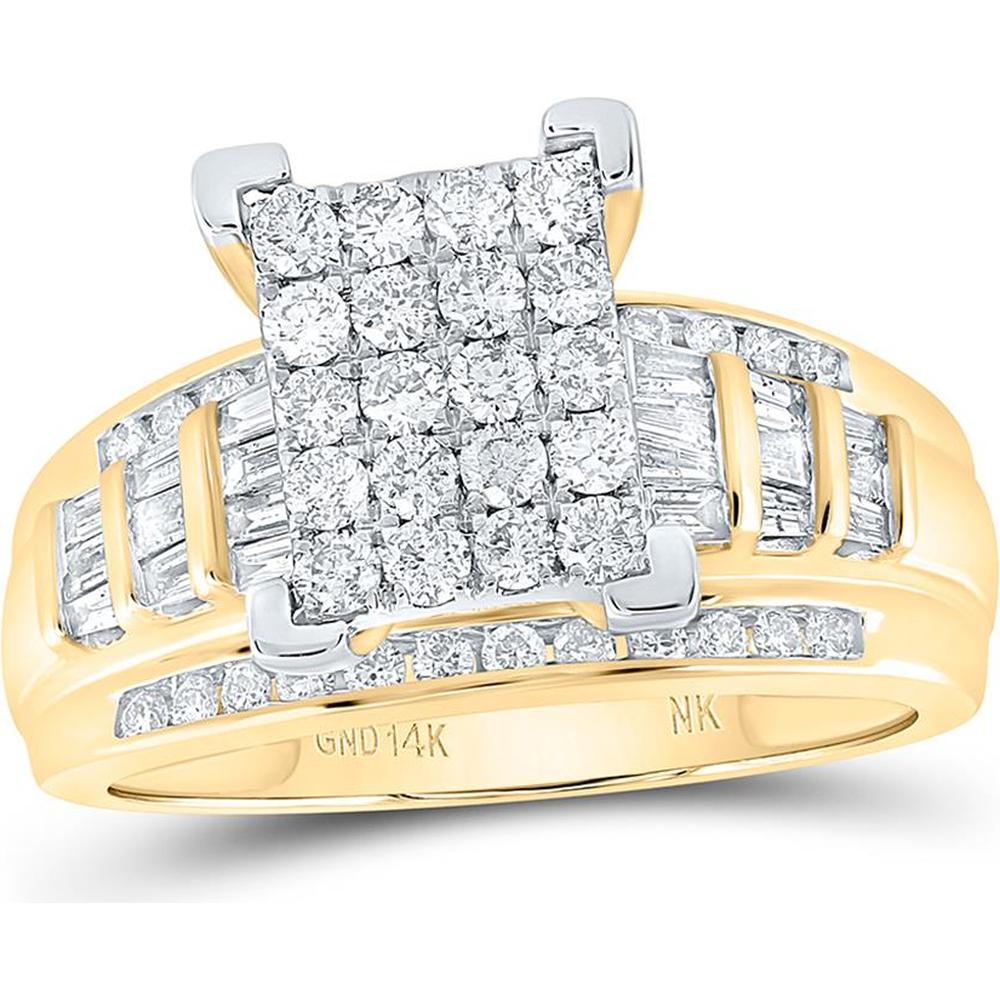 10K Yellow Gold Round Diamond Engagement Ring with Baguette and Round Channel-Set Diamonds - 1.00 Carat Total Diamond Weight