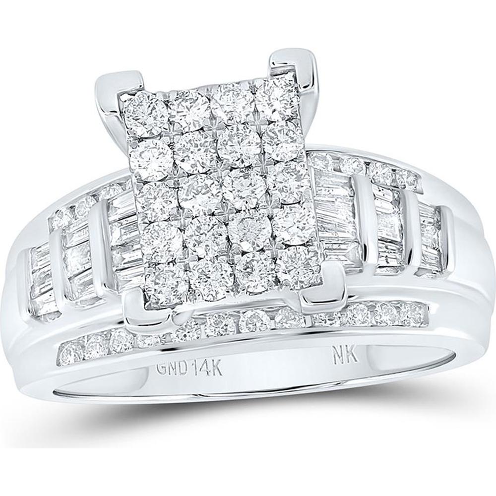 10K Yellow Gold Round Diamond Engagement Ring with Baguette and Round Channel-Set Diamonds - 1.00 Carat Total Diamond Weight
