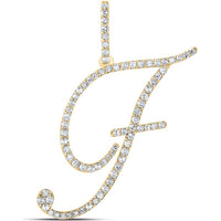 10K Yellow Gold Round Diamond "F" Initial Pendant - 1/2 Carat Total Diamond Weight