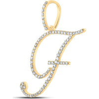10K Yellow Gold Round Diamond "F" Initial Pendant - 1/2 Carat Total Diamond Weight