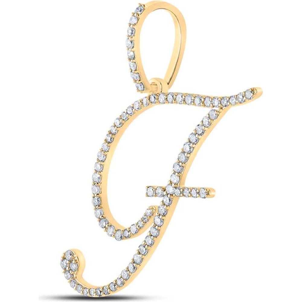 10K Yellow Gold Round Diamond "F" Initial Pendant - 1/2 Carat Total Diamond Weight