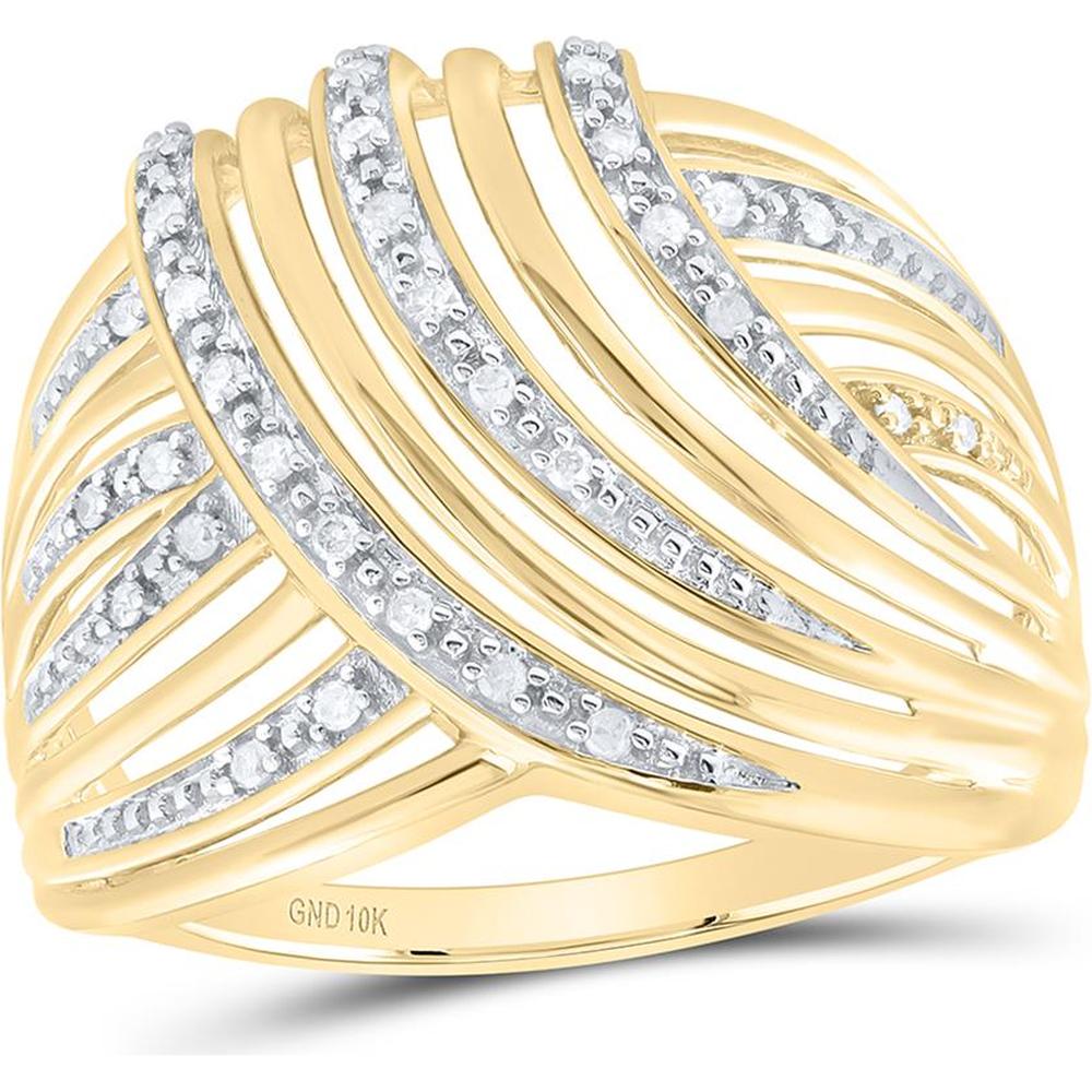 10K Yellow Gold Round Diamond Fashion Ring with Pave-Set Diamonds - 0.10 Carat Total Diamond Weight