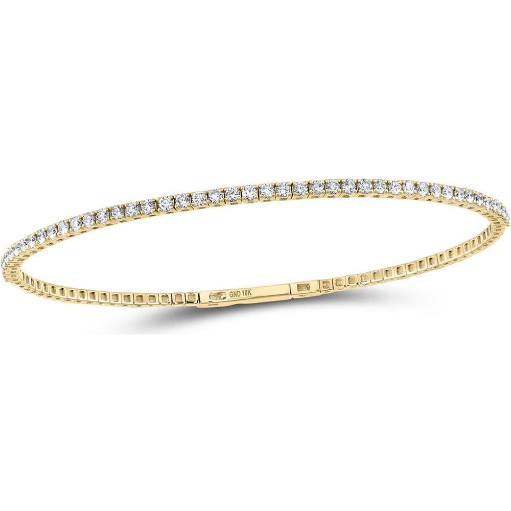 10K Yellow Gold Round Diamond Flexible Bangle Bracelet - 1.34 Carat Total Diamond Weight