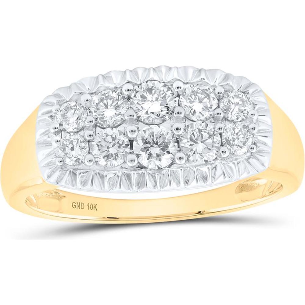 10K Yellow Gold Round Diamond Fluted Band Ring - 1 Carat Total Diamond Weight