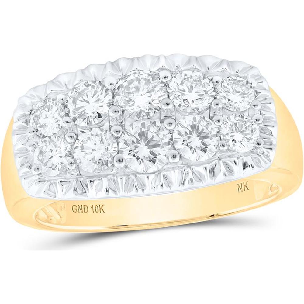 10K Yellow Gold Round Diamond Fluted Band Ring - 2.00 Carat Total Diamond Weight