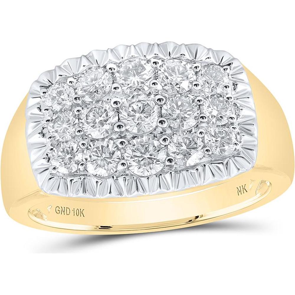 10K Yellow Gold Round Diamond Fluted Cluster Ring - 1.5 Carat Total Diamond Weight