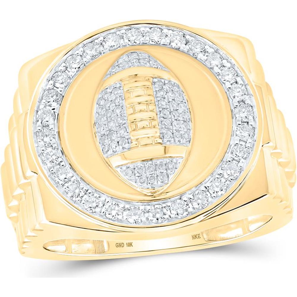 10K Yellow Gold Round Diamond Football Halo Ring - 0.65 Carat Total Diamond Weight