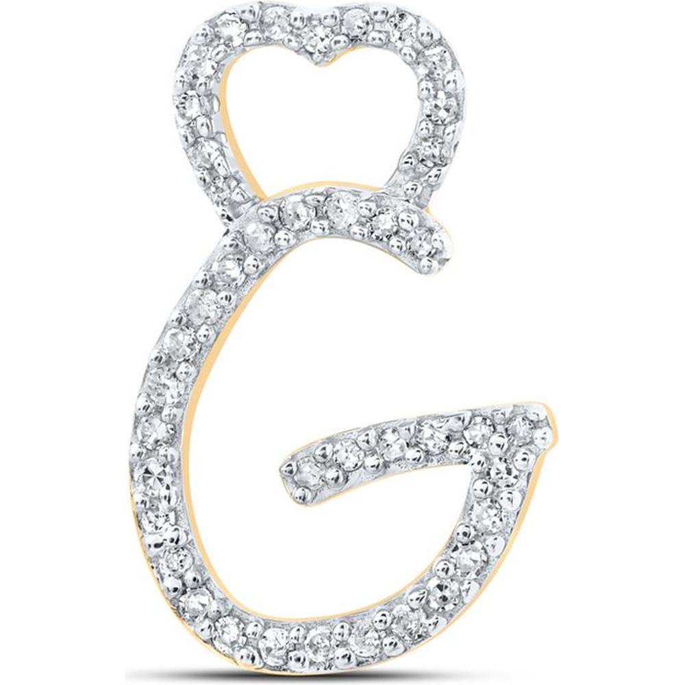 10K Yellow Gold Round Diamond G Heart Letter Pendant - 0.12 Carat Total Diamond Weight