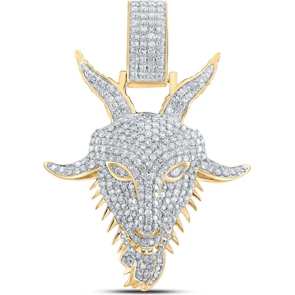10K Yellow Gold Round Diamond Goat Face Charm Pendant with 1.54 Carat s of Diamonds
