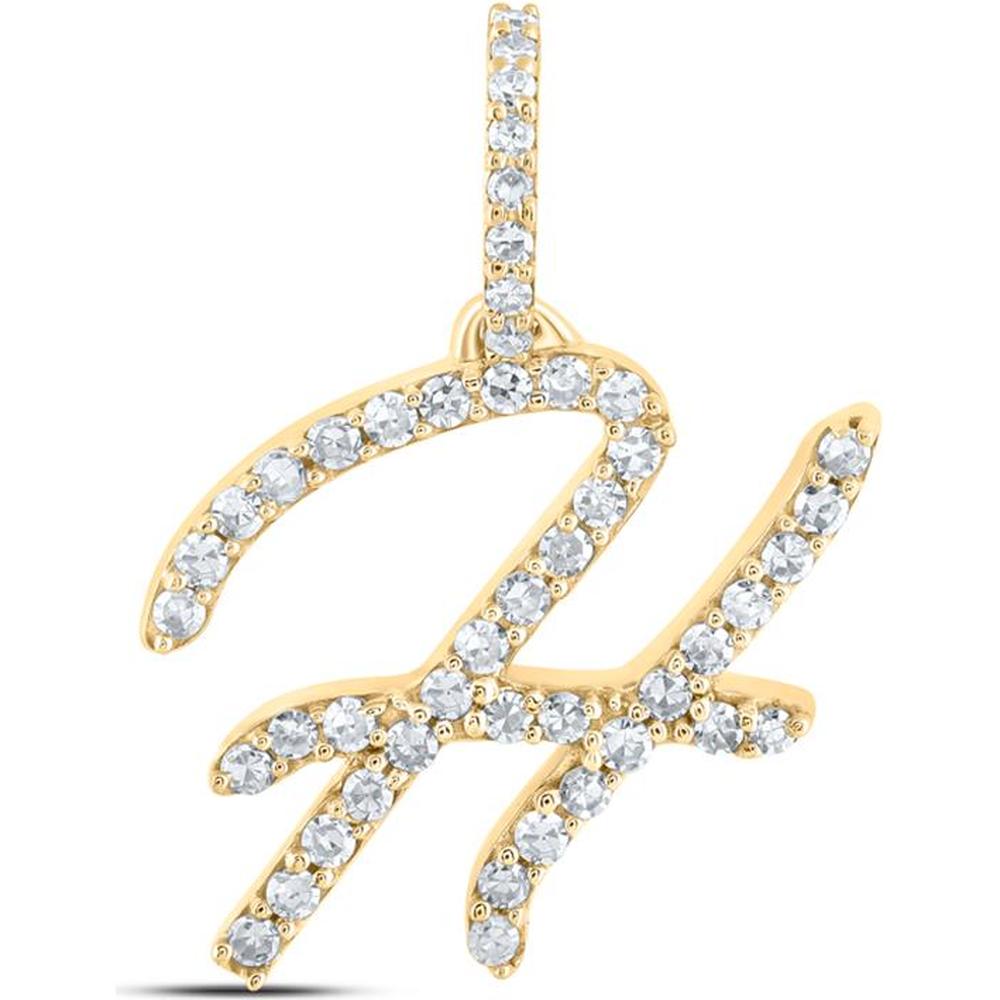 10K Yellow Gold Round Diamond H Initial Letter Pendant - 1/5 Carat Total Diamond Weight