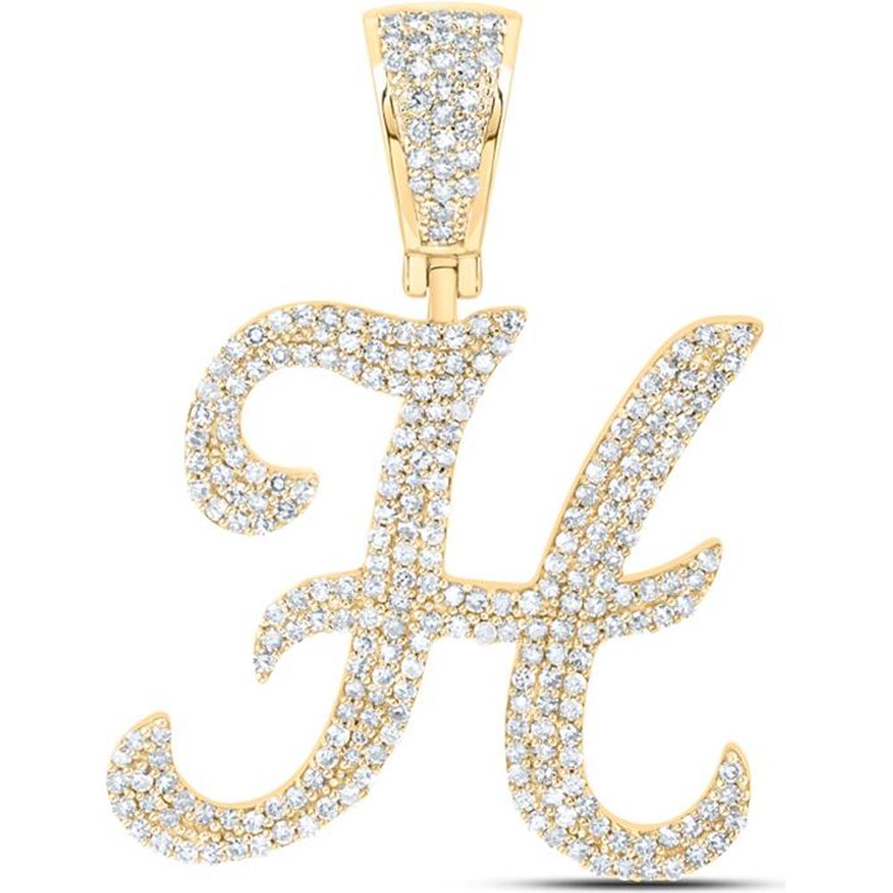 10K Yellow Gold Round Diamond H Initial Pendant with 1.2 Carat Total Diamond Weight