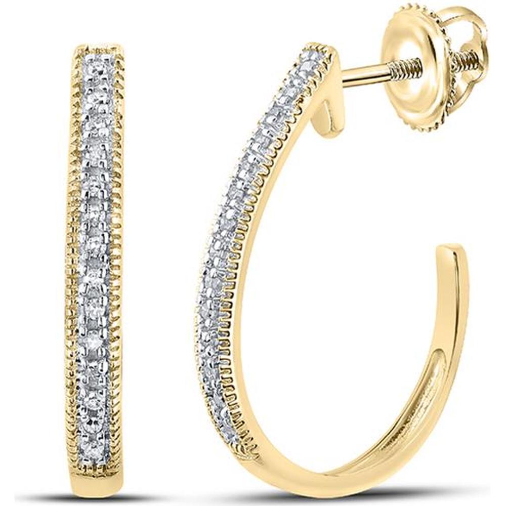 10K Yellow Gold Round Diamond Half J Hoop Earrings - 0.03 Carat Total Diamond Weight