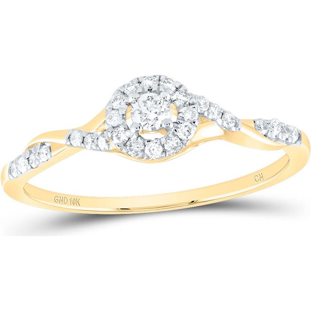 10K Yellow Gold Round Diamond Halo Promise Ring with 1/5 Carat Total Diamond Weight