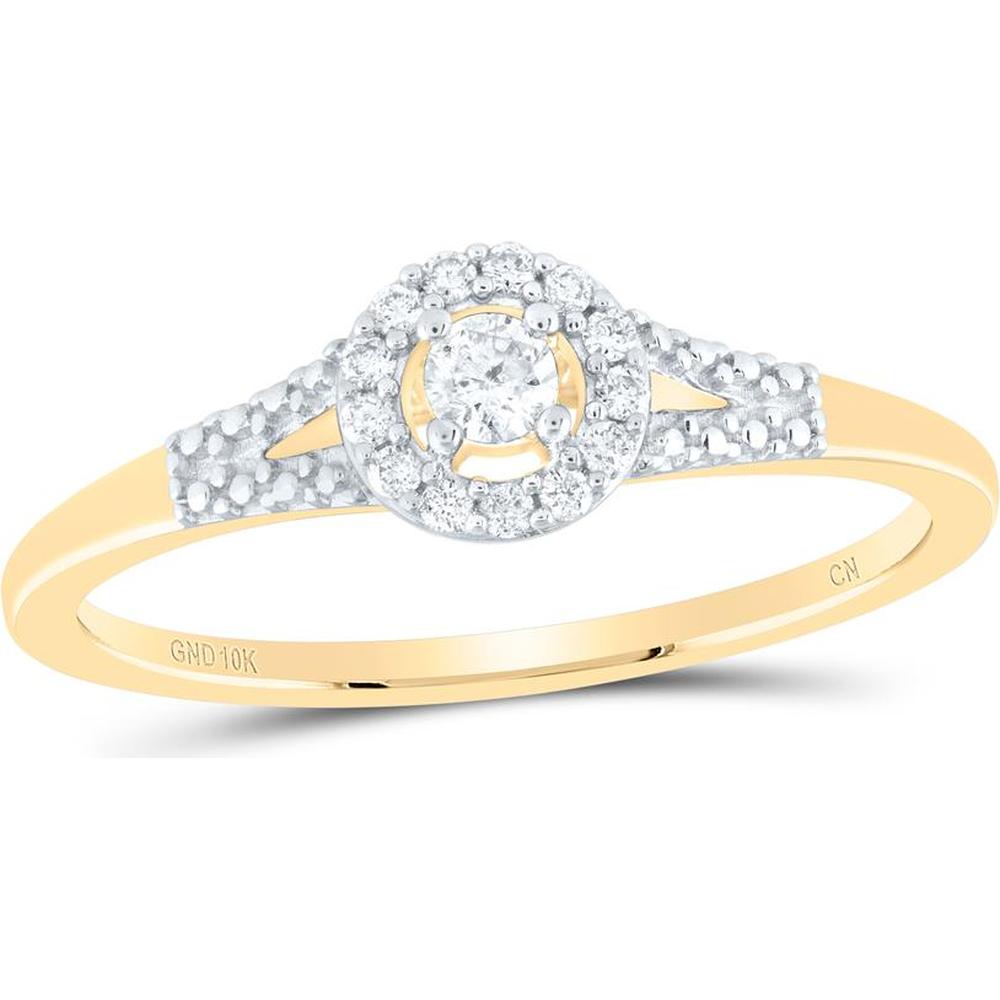 10K Yellow Gold Round Diamond Halo Promise Ring with Prong-Set Diamonds - 1/8 Carat Total Diamond Weight